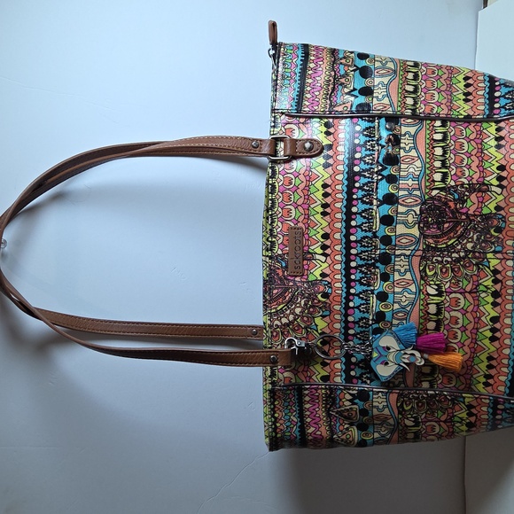 Sakroots Colorful Patterned Elephant Tote Bag with Matching Wallet